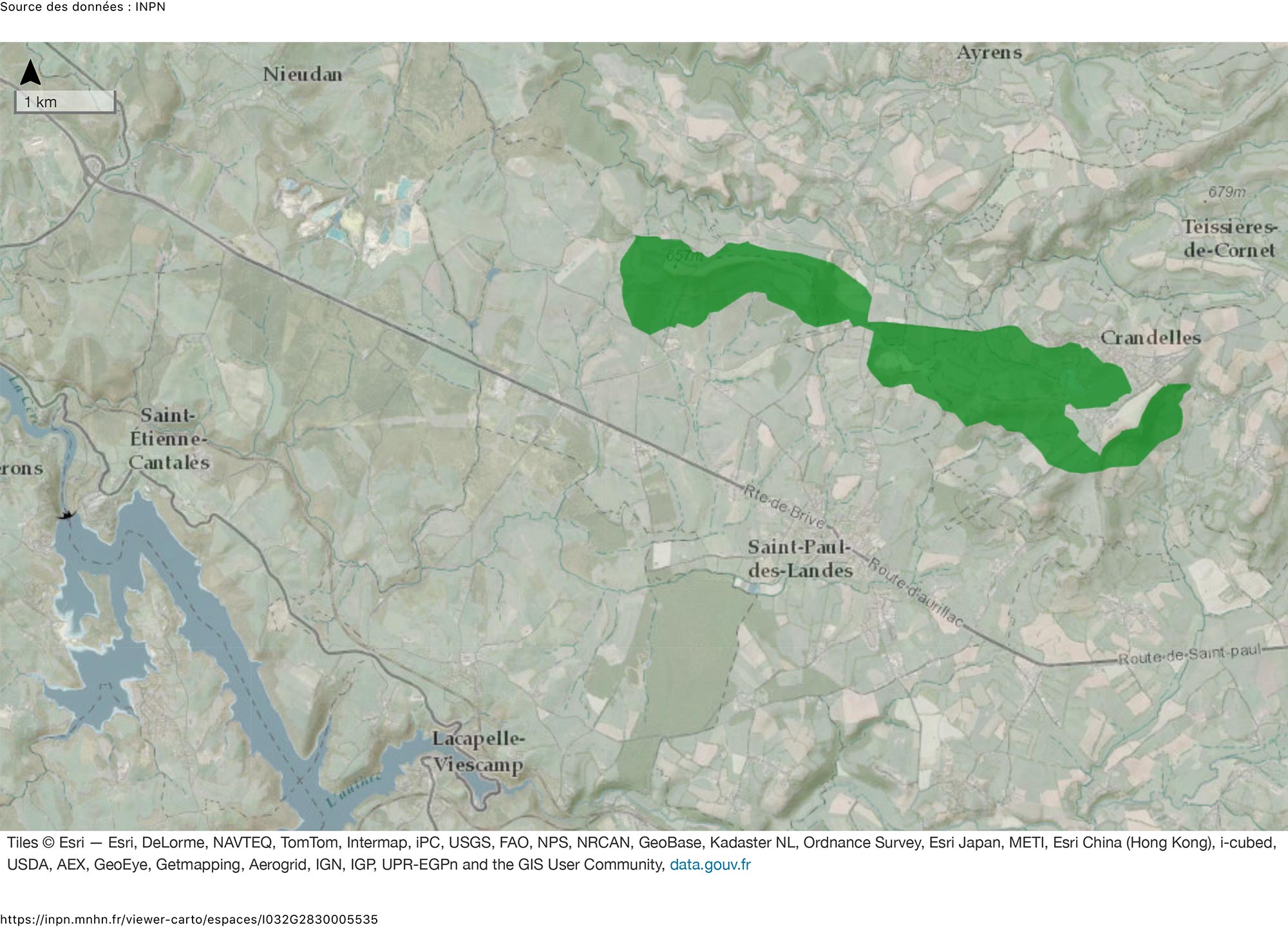  ZNIEFF : buttes sont situ&eacute;es au nord de Saint-Paul-des-Landes à l'ouest d'Aurillac dans le Cantal.